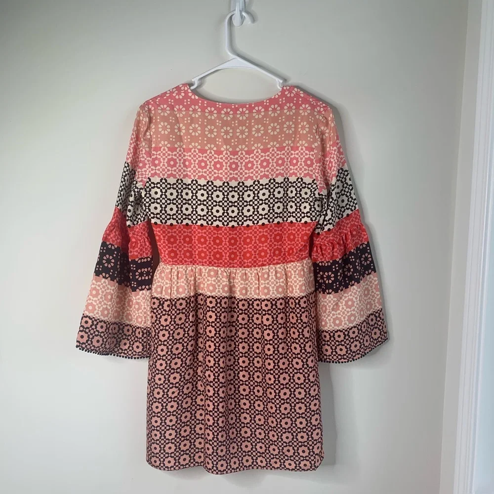 M2 Derek Lam 10 Crosby Mini Dress Womens 2 Pink Orange NWT Geometric Bell Sleeve - Picture 8 of 11